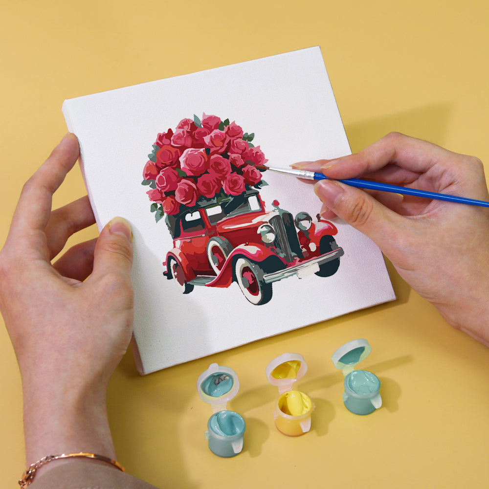 Close-up of Love in Bloom Mini Paint by Numbers canvas with detailed flowers