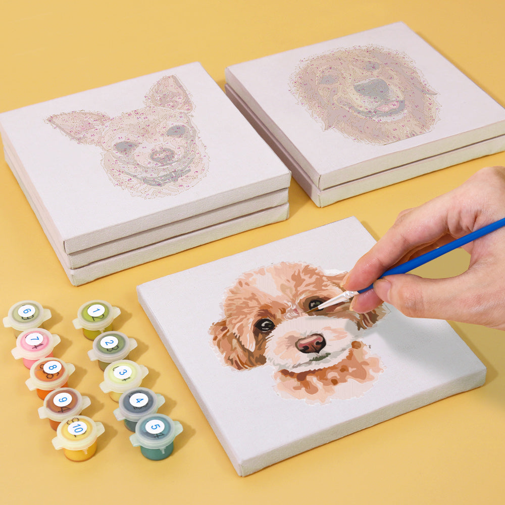Colorful paint pots and brushes included in Pawfect Pals mini kit