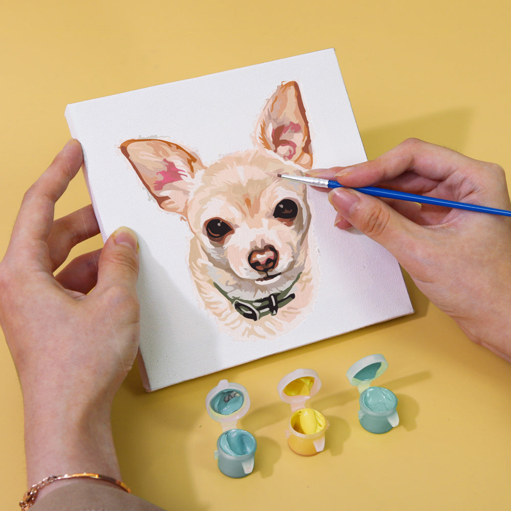 Close-up of cat-themed Pawfect Pals paint by numbers canvas