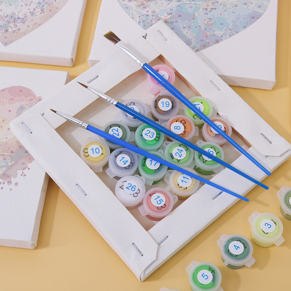 Coastal Bliss miniature painting kit with relaxing beach illustration