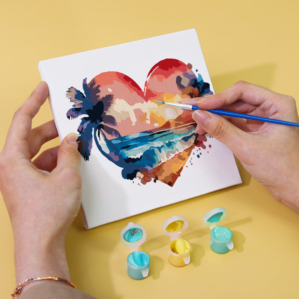 Coastal Bliss mini paint by numbers kit with seaside design and numbered canvas