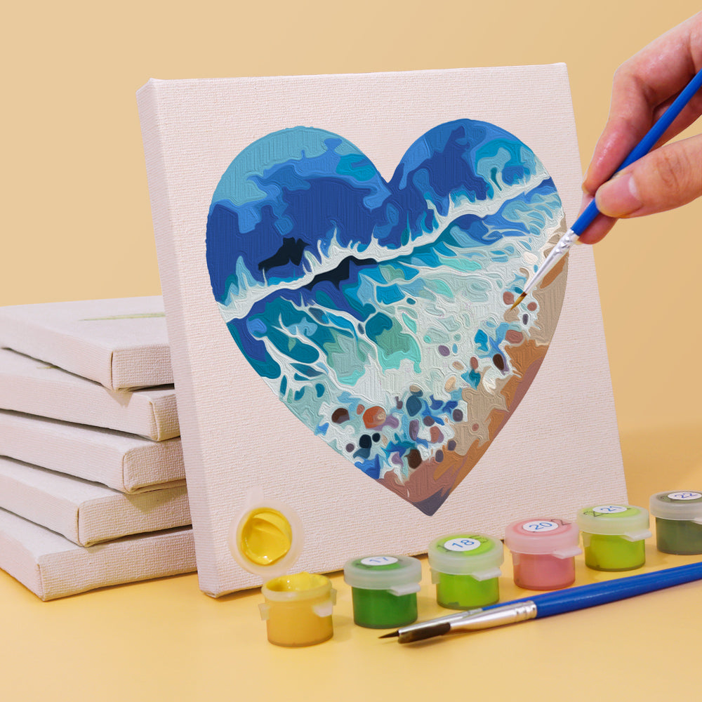 Close-up of Coastal Bliss paint by numbers kit showing vibrant coastal colors