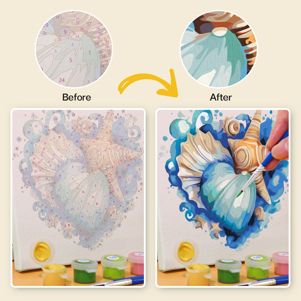 Unfinished Coastal Bliss painting showing progress on beach scene