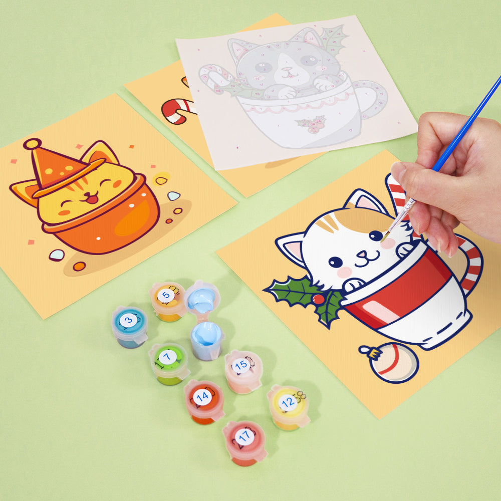 Painting project of a cat lounging inside a teacup