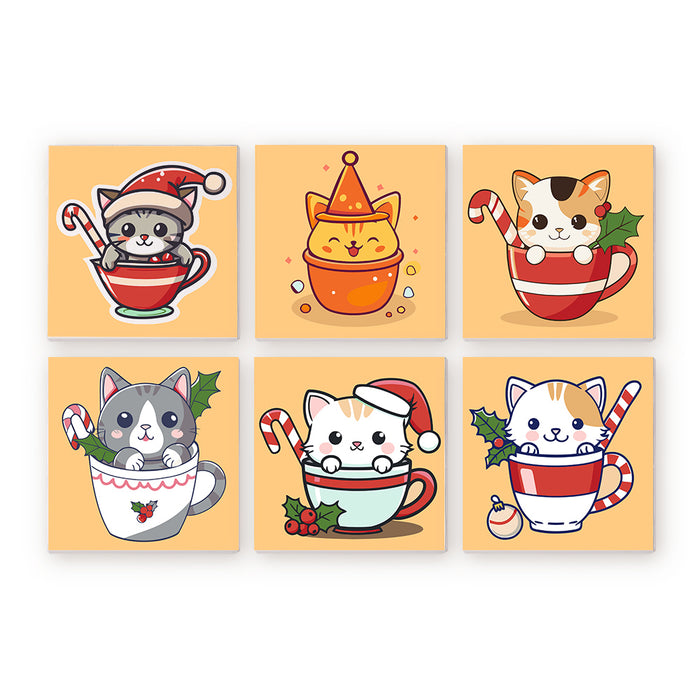Colorful paint by numbers kit featuring a cozy cat in a teacup