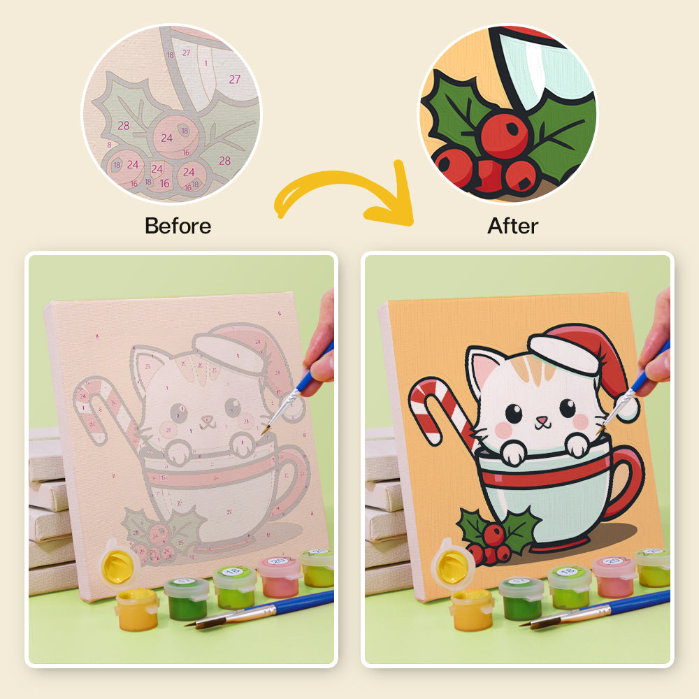Relaxing paint by numbers design with a sleepy kitty