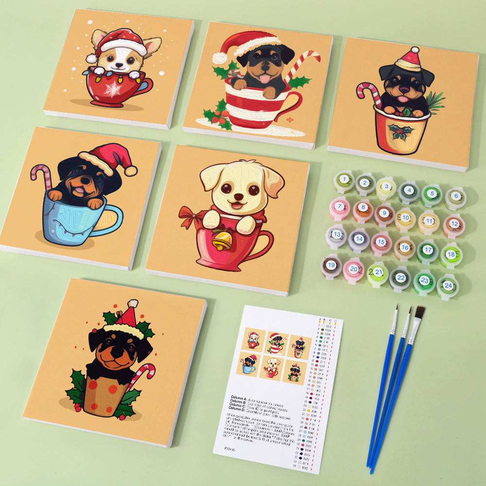 Tiny canvas featuring a group of cheerful puppies