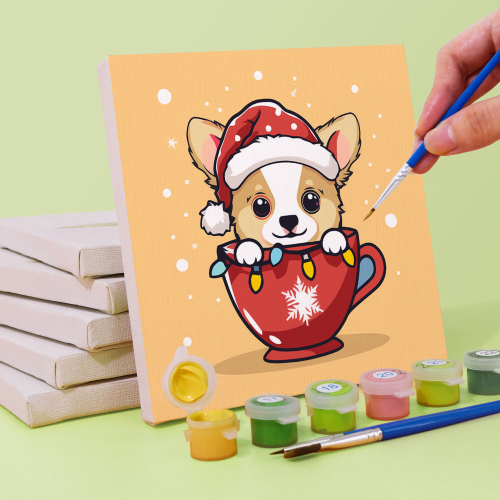 Adorable mini paint by numbers kit with playful pups