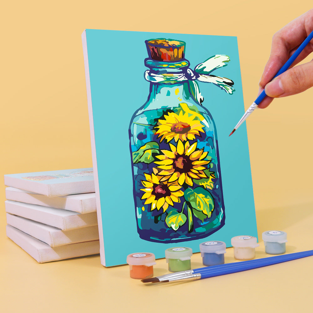 Bottled Wonders Mini Paint by Numbers Kit with a vibrant sunset scene