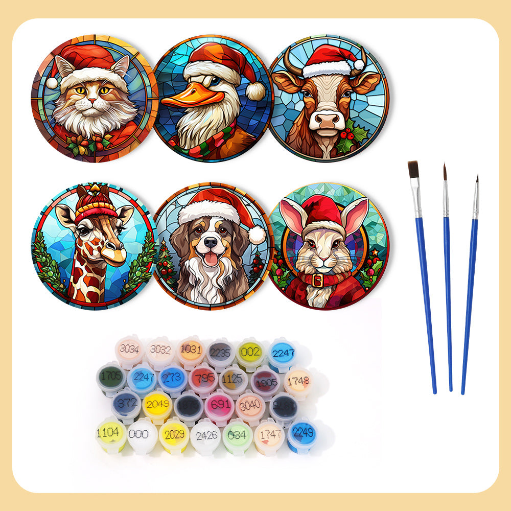 Set of 6 Holiday Pals canvases for seasonal DIY painting projects and holiday décor.