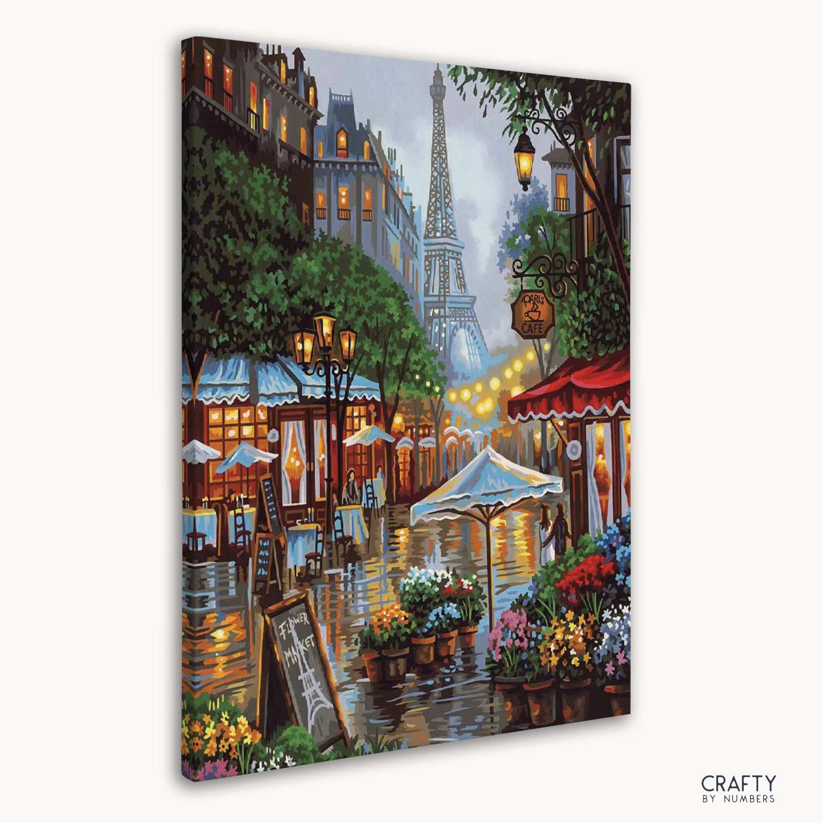 "Springtime in Paris paint by numbers kit with numbered linen canvas and paint set"
