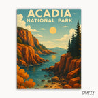 Acadia National Park paint by numbers kit with sunlit cliffs and scenic coastal landscape for DIY painting lovers.