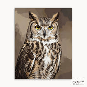 Canvas print of an owl with a brown background, featuring the brand 'Crafty by Numbers'.