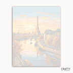 Marina scene with boats at sunset, soft pastel colors, 'Crafty by Numbers' brand visible