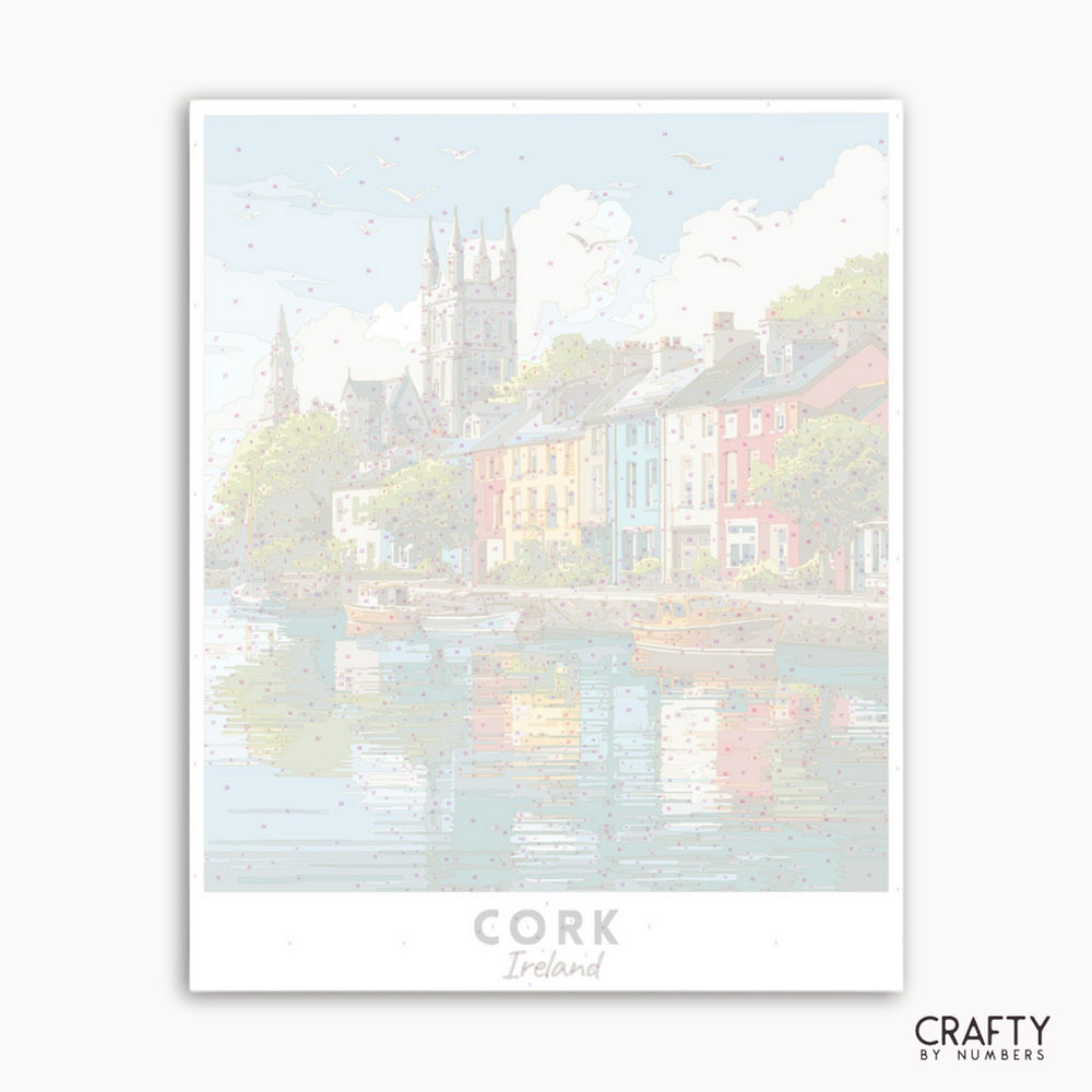 Framed artwork of a scenic view with 'Cork, Ireland' text and 'Crafty by Numbers' branding.