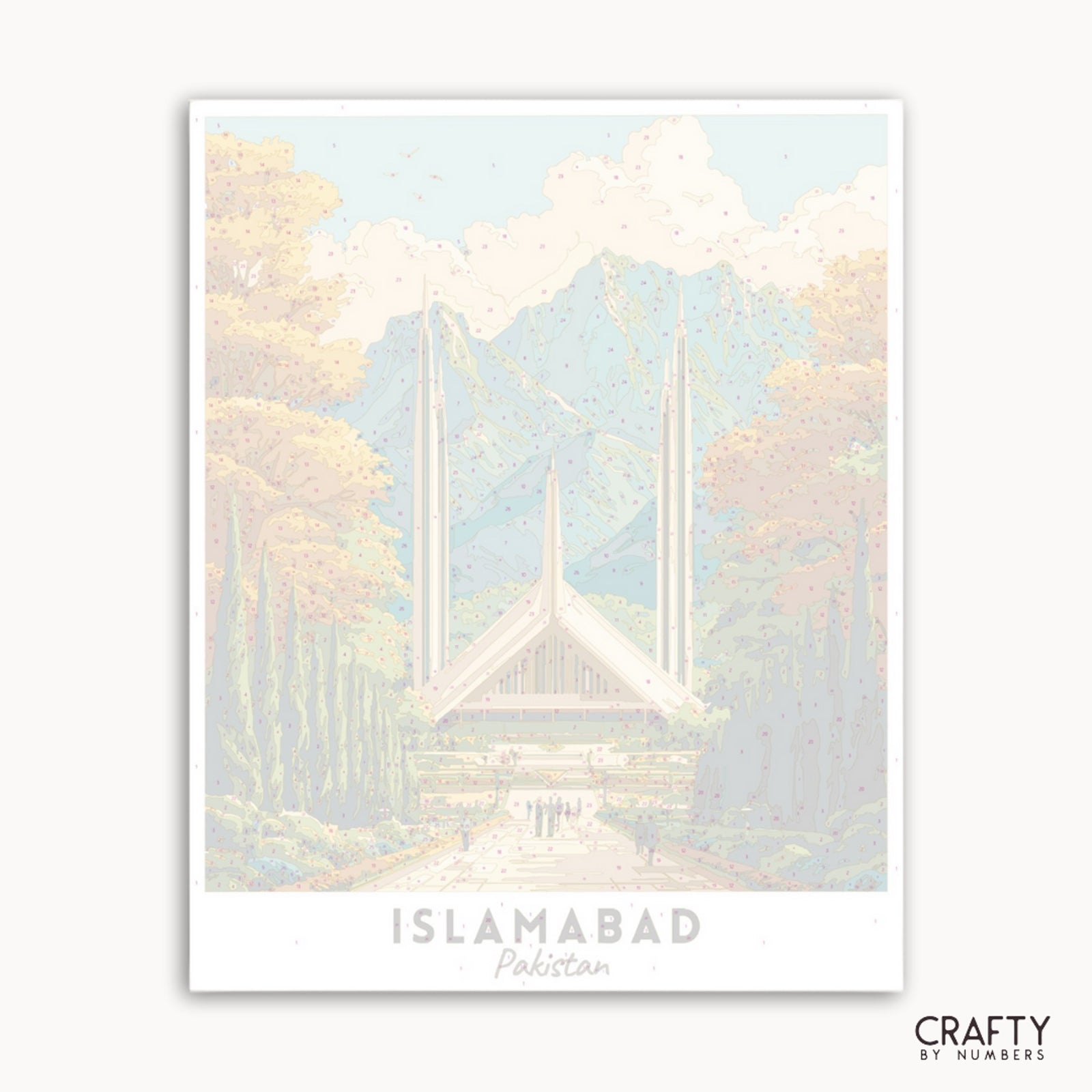Art print of a building with 'Islamabad, Pakistan' text on a white background