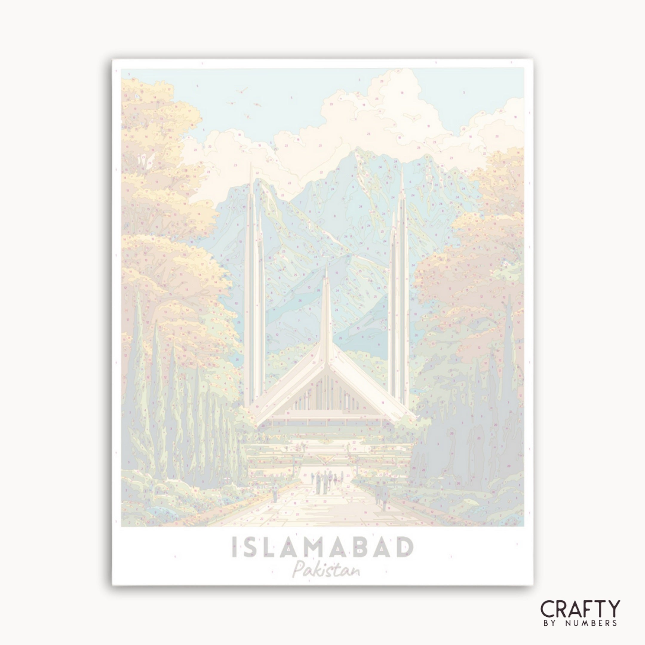 Art print of a building with 'Islamabad, Pakistan' text on a white background