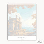 Decorative poster of a building in Mumbai with a pastel color palette.