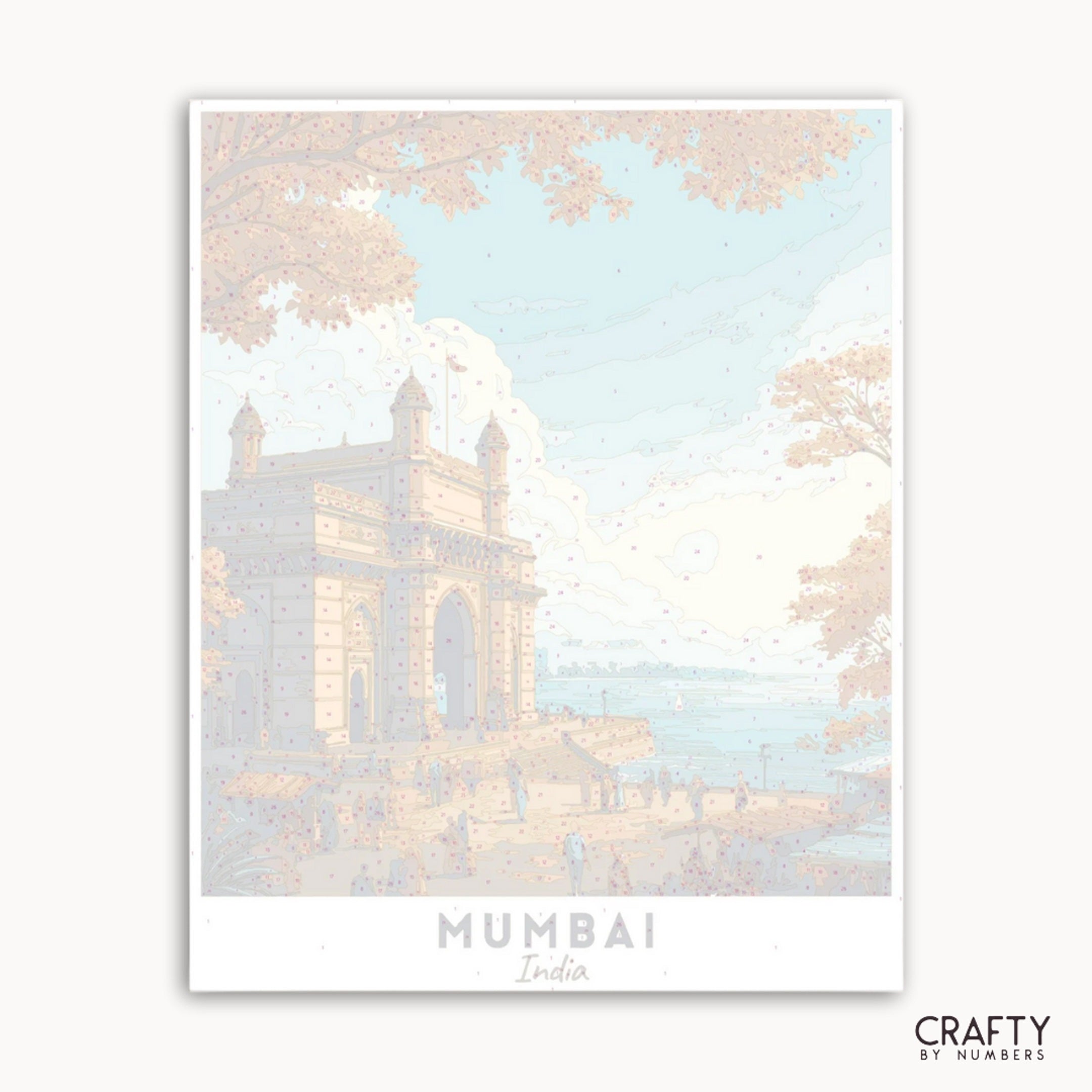 Decorative poster of a building in Mumbai with a pastel color palette.