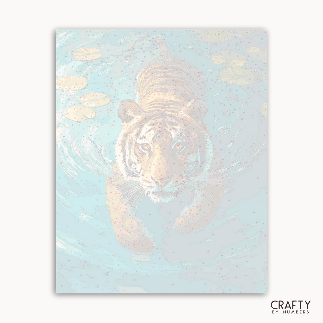 Holographic tiger design on a light blue background with 'Crafty by Numbers' branding.
