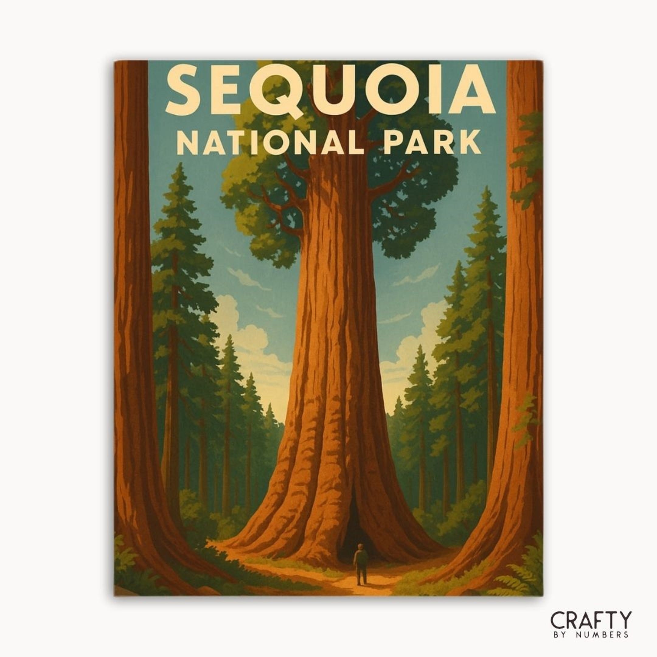 Relaxing craft activity: Sequoia National Park paint by numbers set for creating beautiful nature art.