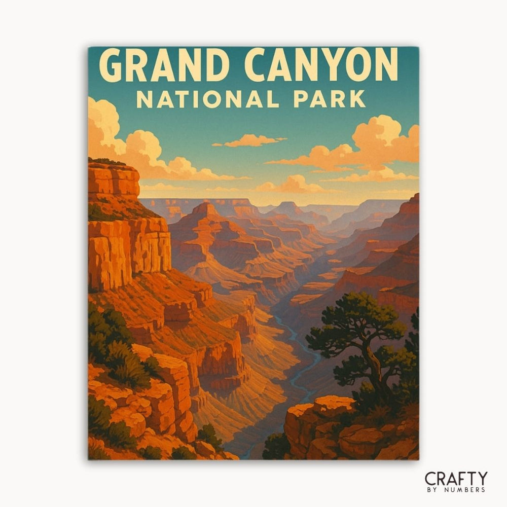 Grand Canyon paint by numbers kit with detailed scenic landscape for adults’ DIY artwork.