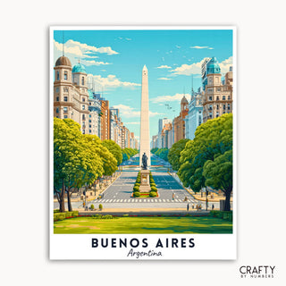 Illustration of a cityscape with a monument in Buenos Aires, Argentina.