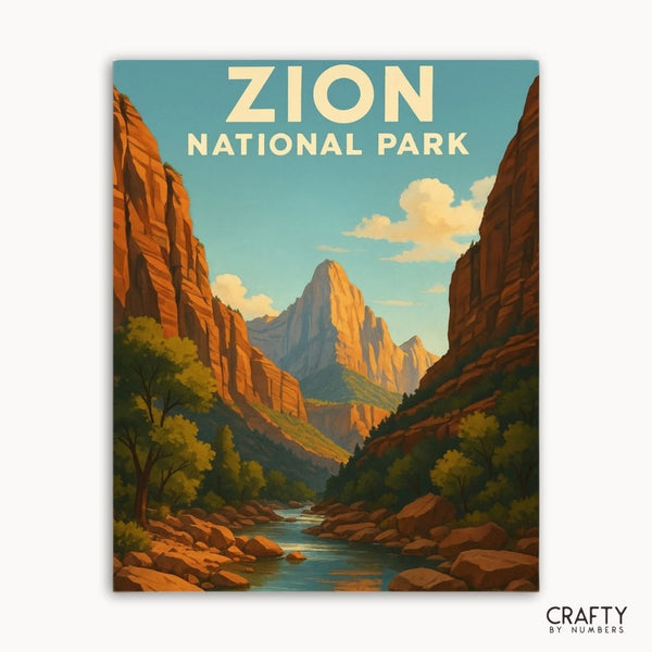 Scenic Zion cliffs paint by numbers artwork for beginners and nature lovers.