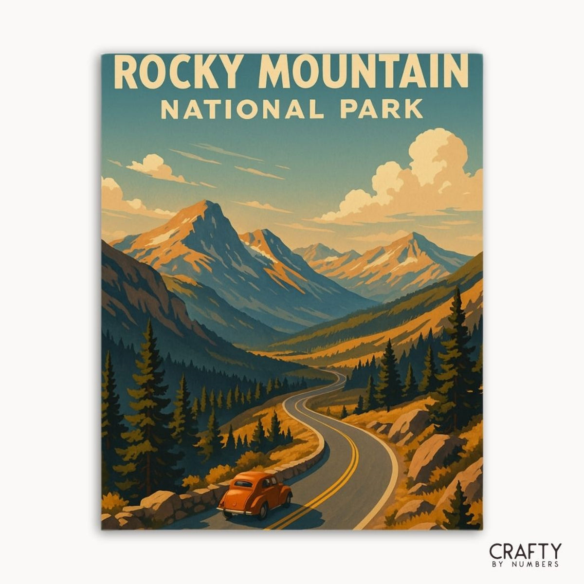 Projet d'art naturel mettant en vedette le parc national des Montagnes Rocheuses et des vues extérieures sur les montagnes.