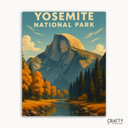 Paint by numbers kit of Yosemite National Park featuring Half Dome and serene mountain landscape scenery.
