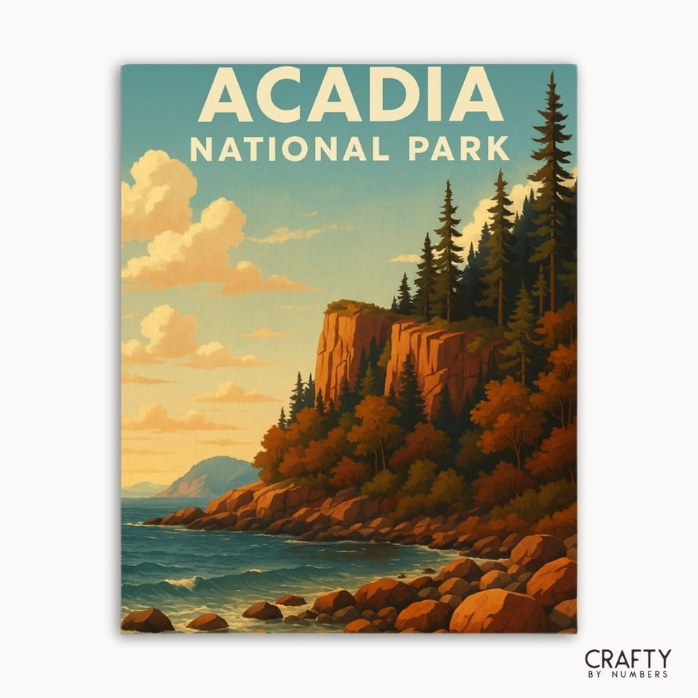 Acadia National Park paint by numbers kit with scenic outdoor landscape, perfect for DIY nature art enthusiasts.