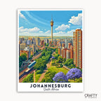 Illustration of Johannesburg, South Africa with the skyline and a prominent tower.