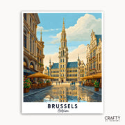 Illustration of a city square with a tall building labeled 'Brussels, Belgium' by Crafty by Numbers.