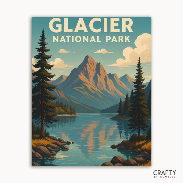 Scenic mountain landscape with lake reflection paint by numbers for adults relaxing hobby.