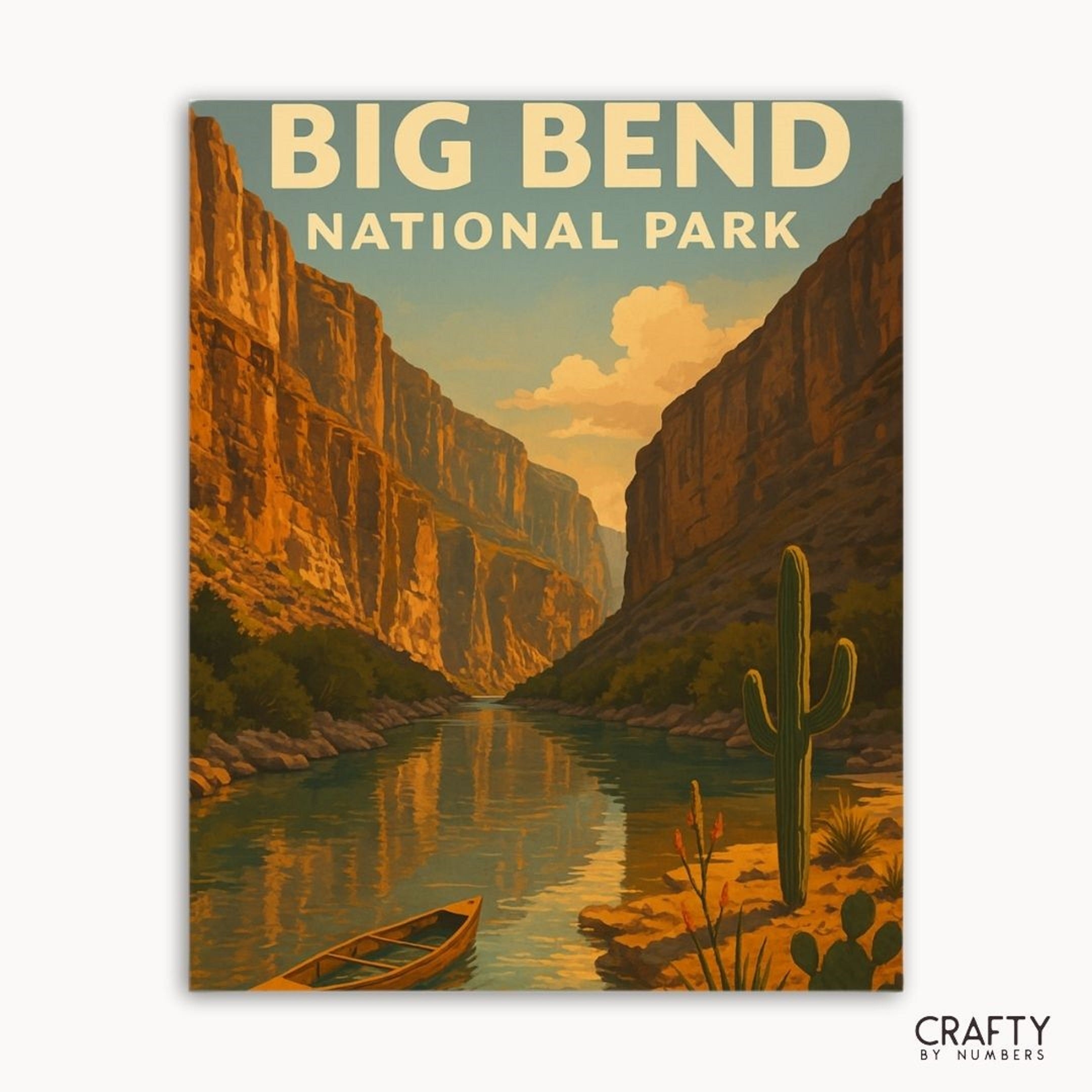 Big Bend National Park wall art kit with paint by numbers desert canyon and scenic panorama.