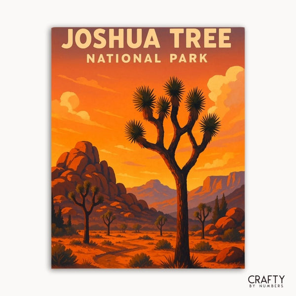 Scenic Joshua Tree National Park paint by numbers set for relaxing DIY painting projects.