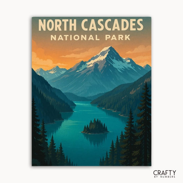 National Park paint by numbers with North Cascades mountains and scenic wilderness DIY artwork.