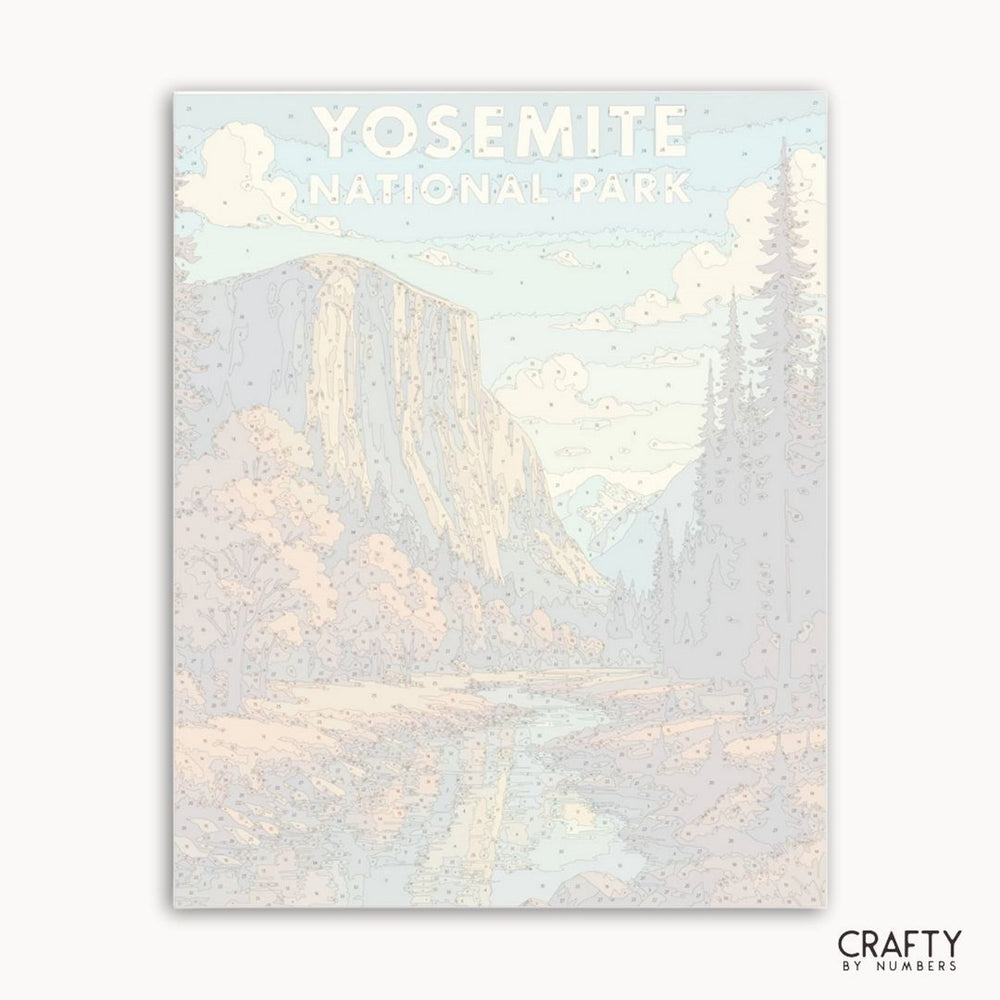DIY painting kit of Yosemite National Park showcasing rugged mountains, valleys, and peaceful outdoor scenery.