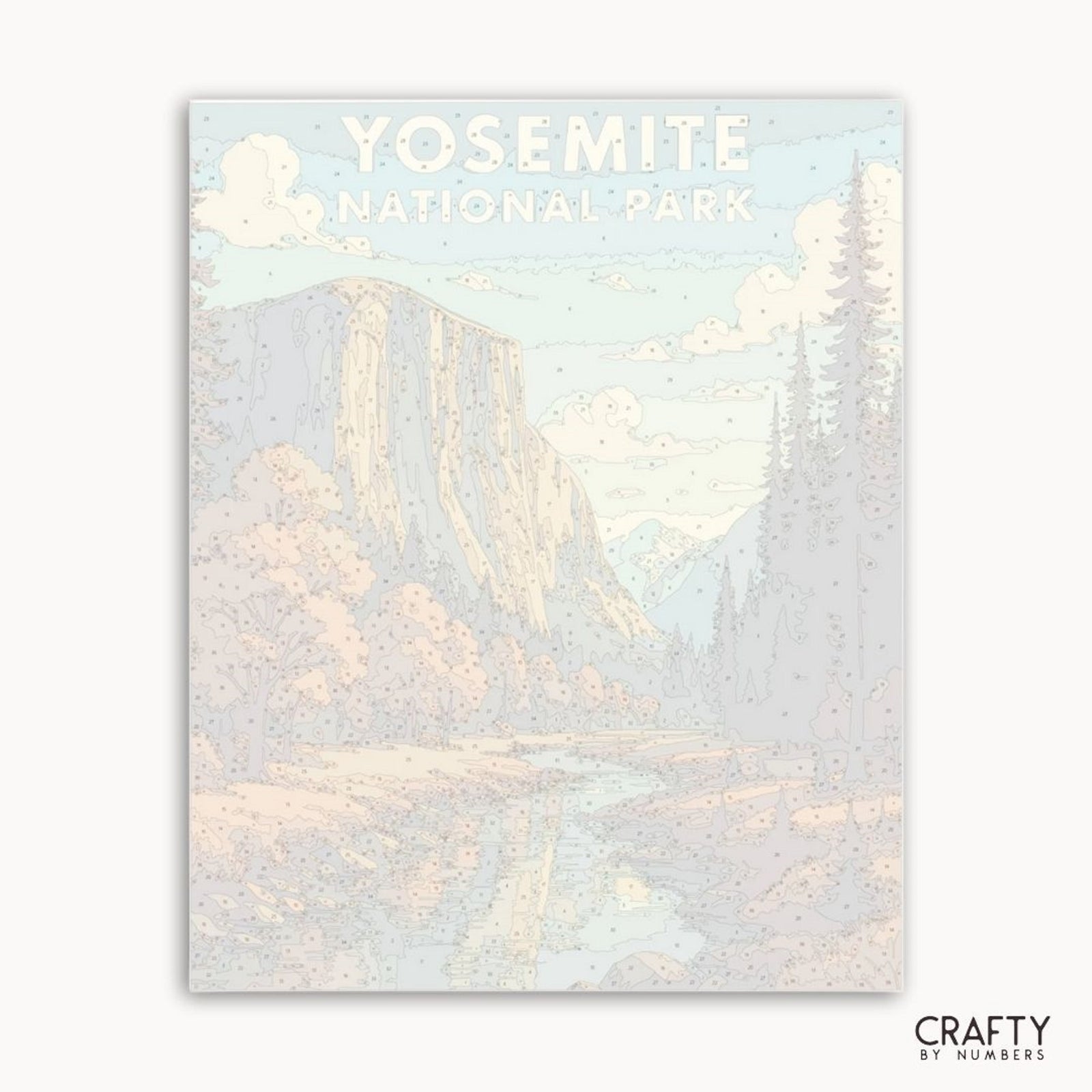 DIY painting kit of Yosemite National Park showcasing rugged mountains, valleys, and peaceful outdoor scenery.