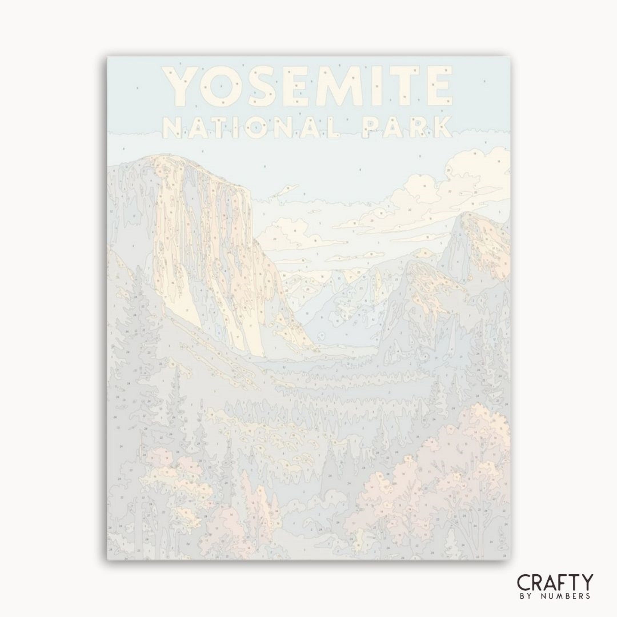 Scenic Yosemite National Park artwork paint by numbers kit for a relaxing DIY painting experience.