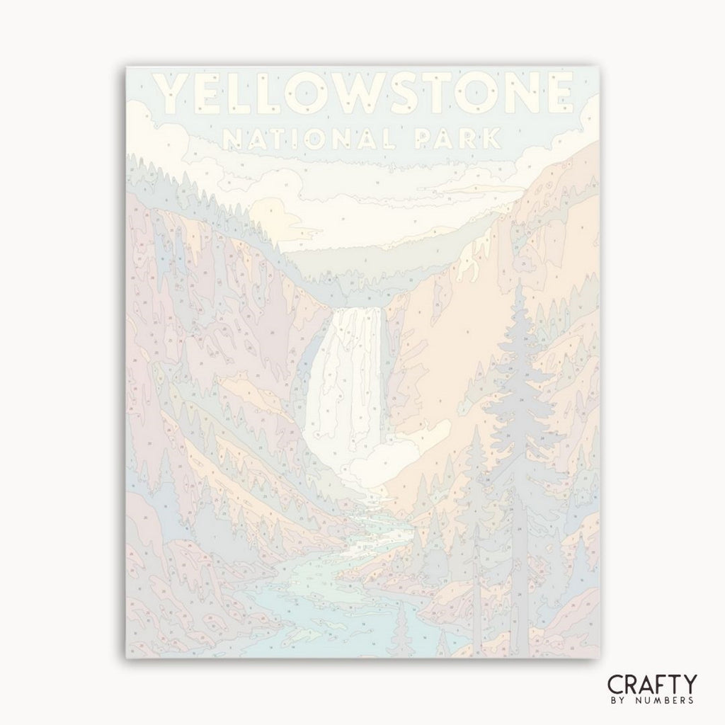 Poster of Yellowstone National Park with mountain and lake illustration.