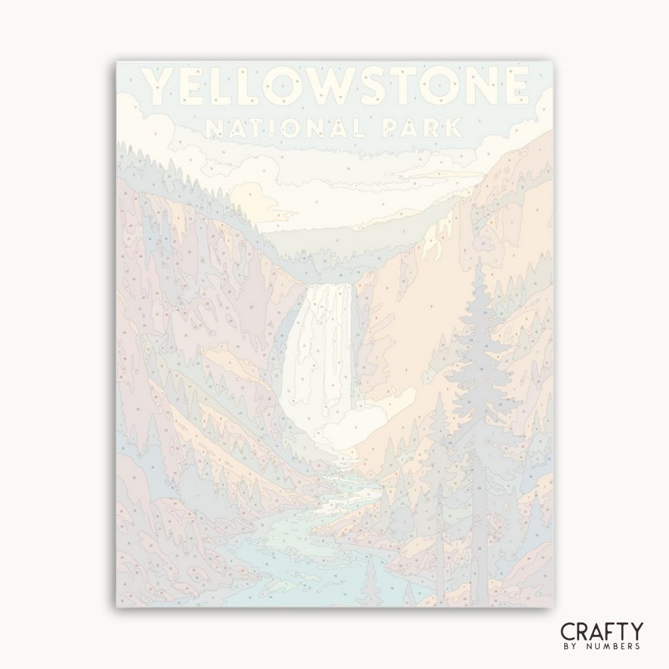Poster of Yellowstone National Park with mountain and lake illustration.