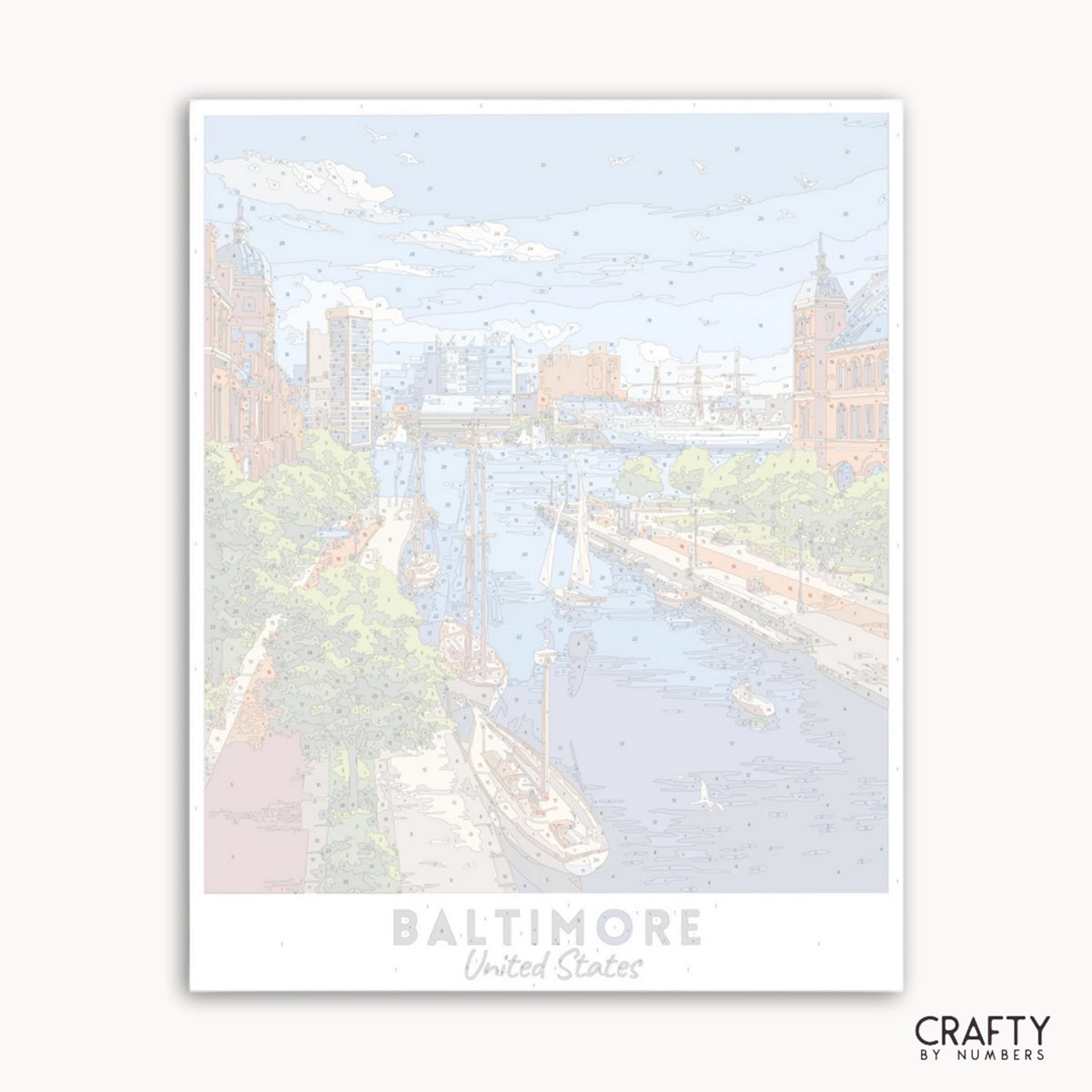 Gerahmtes Kunstwerk von Baltimore mit einem Fluss und einer Stadtlandschaft.