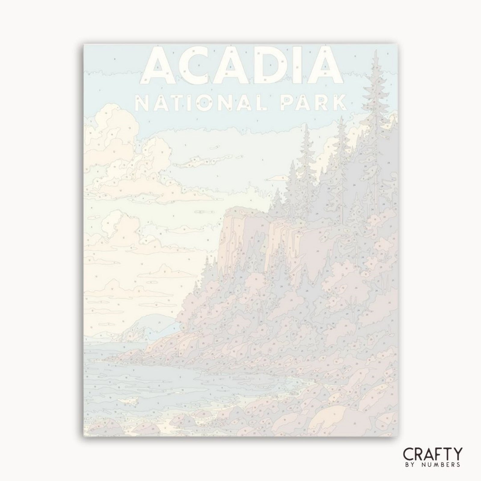 Von der Natur inspiriertes Malen-nach-Zahlen-Set mit Motiv des Acadia-Nationalparks, ideal zum Hobbymalen und Entspannen.