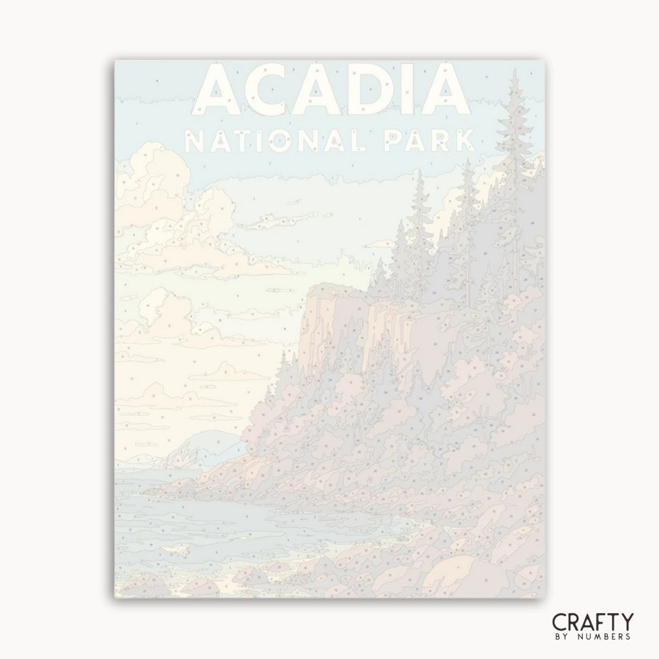 Nature-inspired paint by numbers kit featuring Acadia National Park, ideal for hobby painting and relaxation.