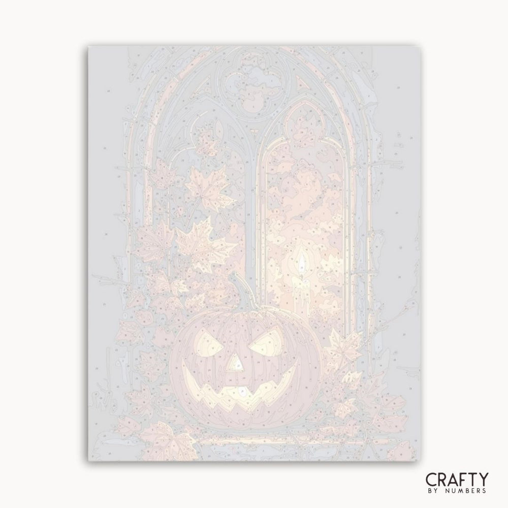 Holographic pumpkin design on a white card with 'Crafty by Numbers' branding.