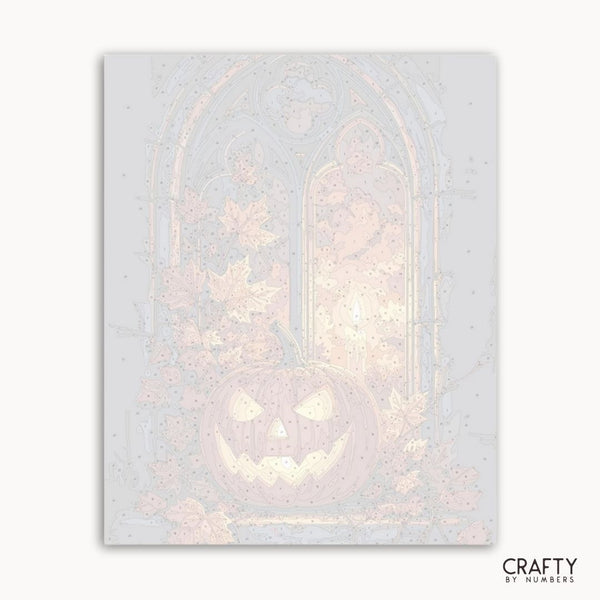 Holographic pumpkin design on a white card with 'Crafty by Numbers' branding.