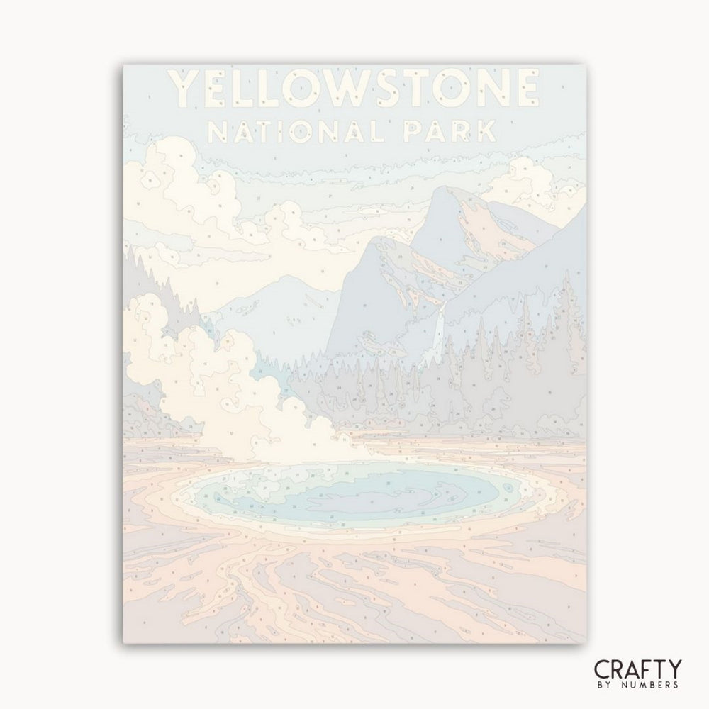 Beginner-friendly Yellowstone landscape painting kit with wildlife and park landmarks.