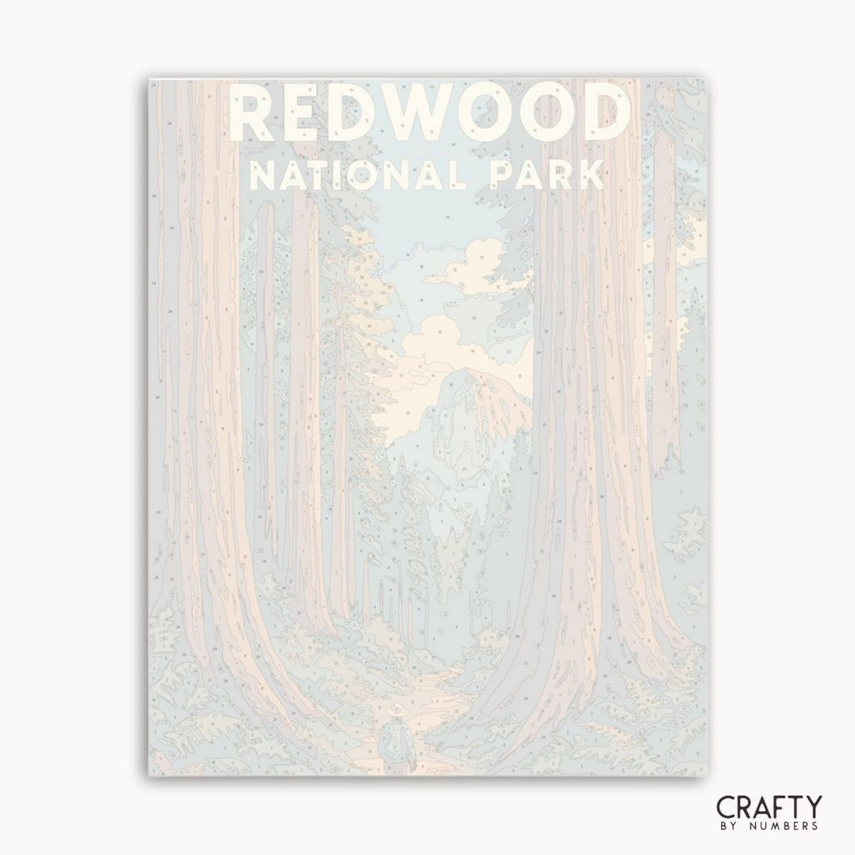 Kit de peinture de paysage de parc national avec forêt de séquoias détaillée pour les amateurs de peinture par numéros.