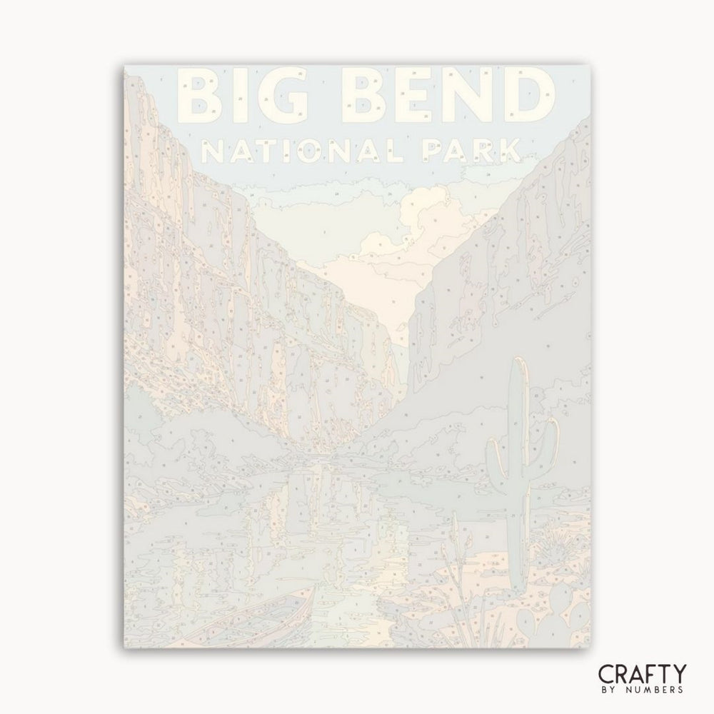 Paint by numbers beginner kit of Big Bend National Park with desert rock formations and views.